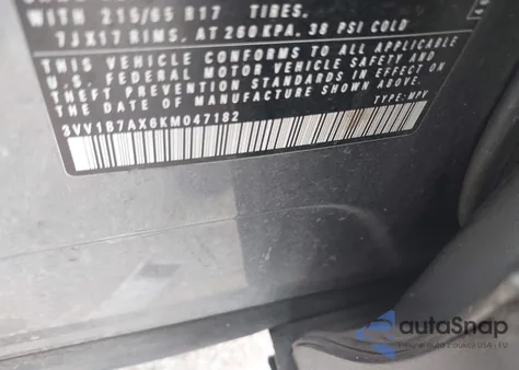 2019 Volkswagen Tiguan 2.0T S from USA, damaged, VIN 3VV1B7AX6KM047182